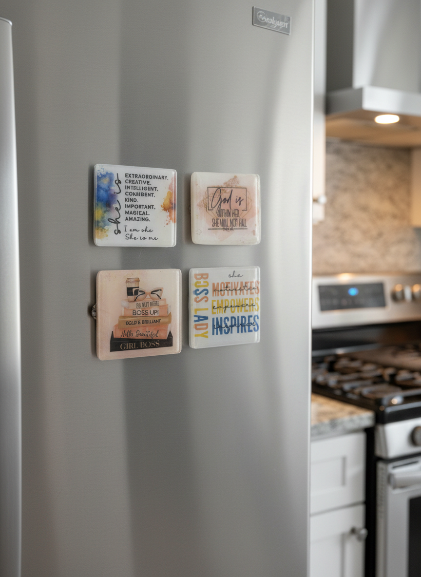 A clear acrylic magnet with a rectangular shape.